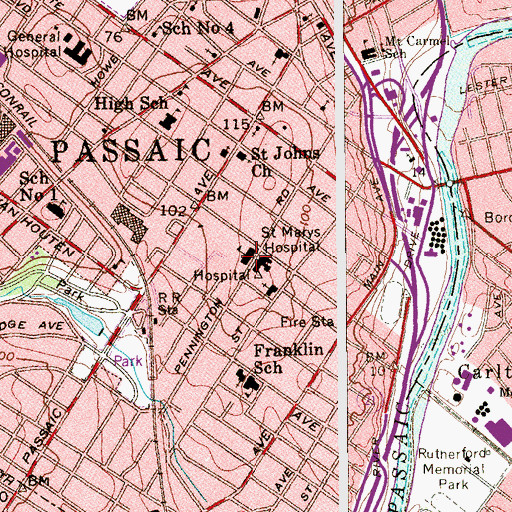 Topographic Map of Saint Marys Hospital, NJ