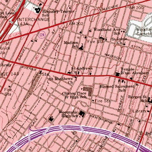 Topographic Map of Saint Mathews Church, NJ