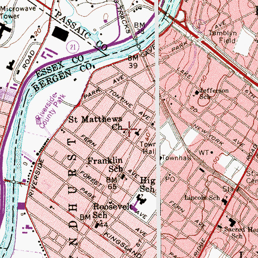 Topographic Map of Saint Matthew's Lutheran Church, NJ