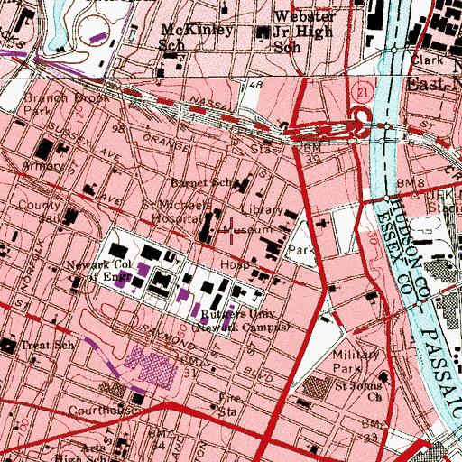 Topographic Map of Saint Michael's Medical Center, NJ