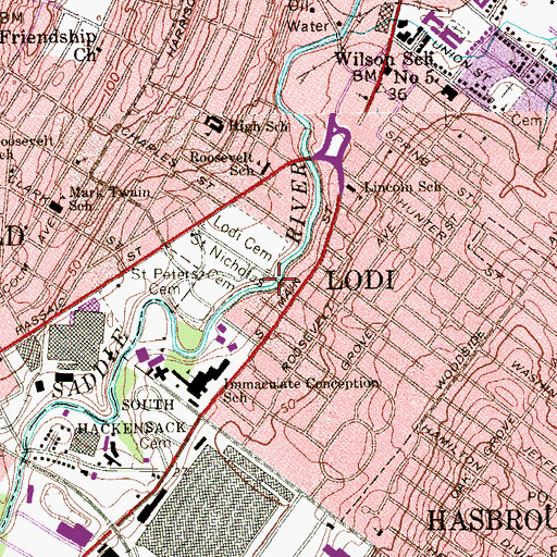 Topographic Map of Saint Nicholas Cemetery, NJ