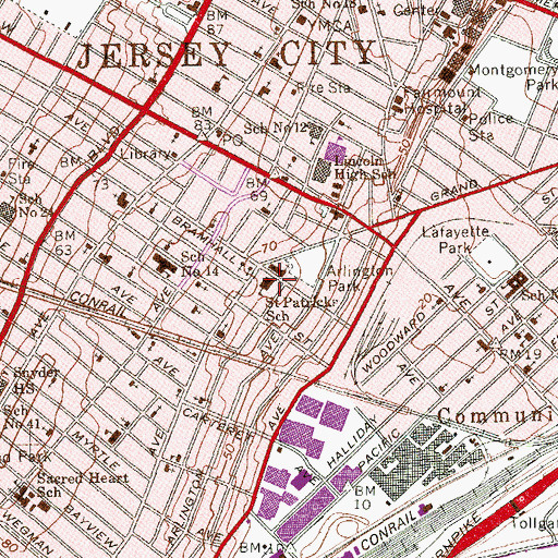 Topographic Map of Saint Patricks School, NJ