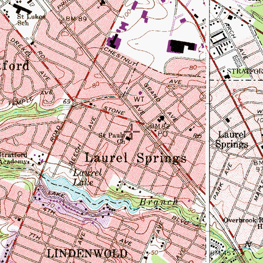 Topographic Map of Saint Pauls Church, NJ