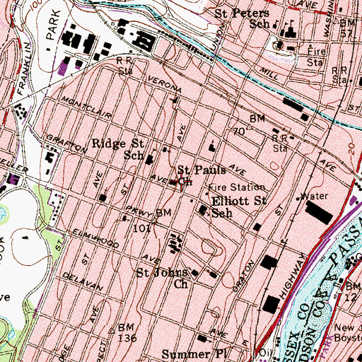 Topographic Map of Saint Paul's Methodist Church, NJ