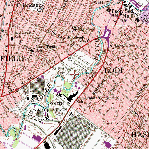 Topographic Map of Saint Peters Cemetery, NJ
