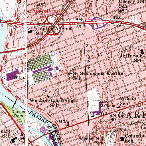 Topographic Map of Saint Stanislaus Kostka School, NJ