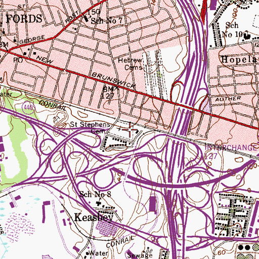 Topographic Map of Saint Stephens Cemetery, NJ