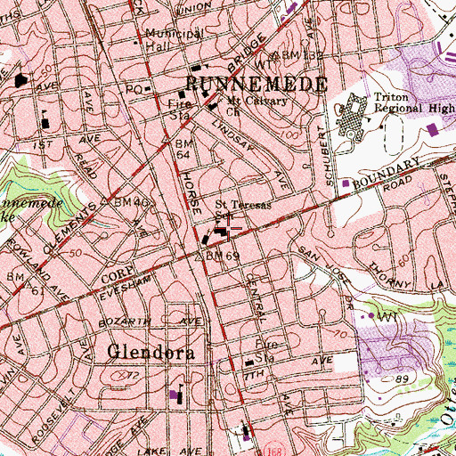 Topographic Map of Saint Teresa Regional School, NJ