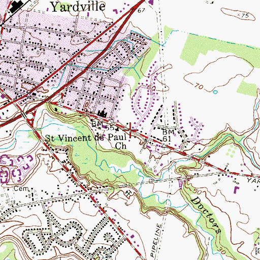 Topographic Map of Saint Vincent DePaul Church, NJ