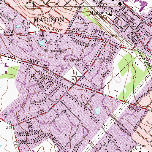 Topographic Map of Saint Vincent Cemetery, NJ