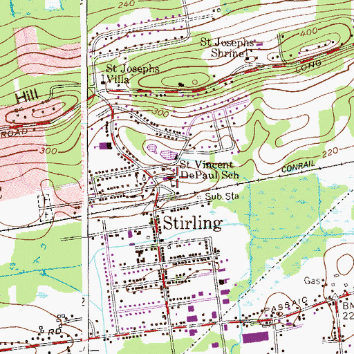 Topographic Map of Saint Vincent de Paul School, NJ