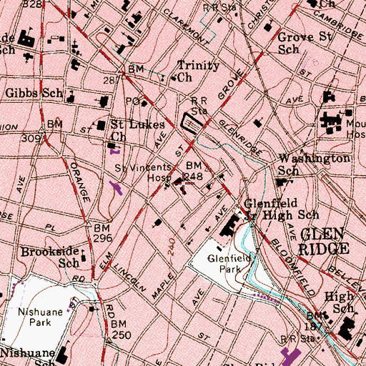 Topographic Map of Saint Vincents Hospital, NJ