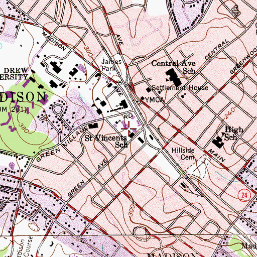 Topographic Map of Saint Vincent Martyr School, NJ