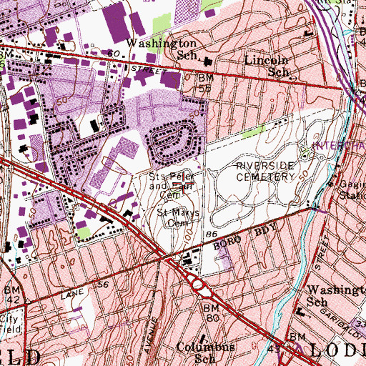 Topographic Map of Saints Peter and Paul Cemetery, NJ