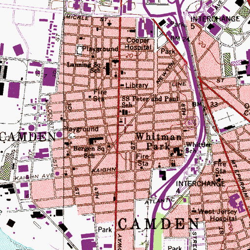 Topographic Map of Saints Peter and Paul School, NJ