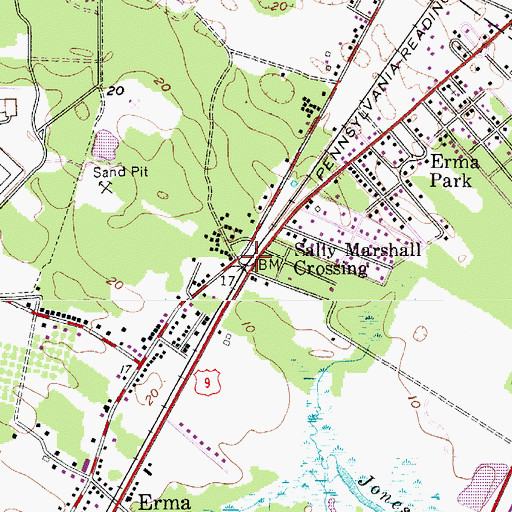 Topographic Map of Sally Marshall Crossing, NJ