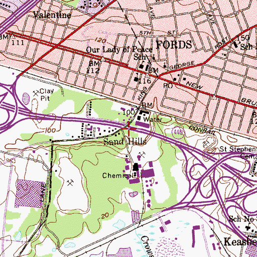 Topographic Map of Sand Hills, NJ