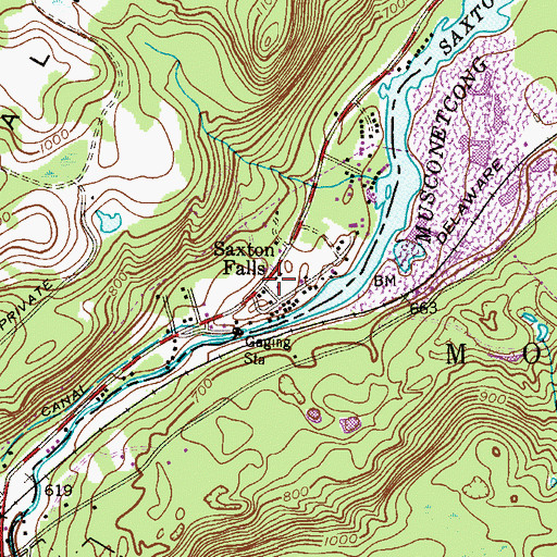 Topographic Map of Saxton Falls, NJ