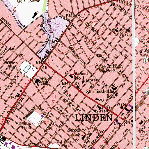 Topographic Map of Number 1 Elementary School, NJ