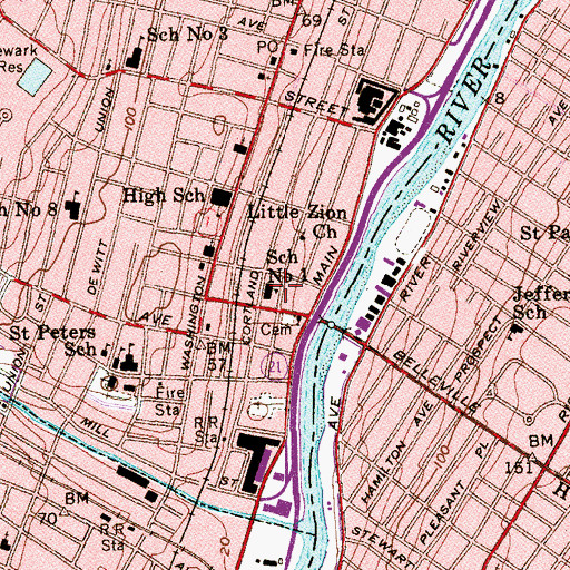 Topographic Map of School Number 1, NJ