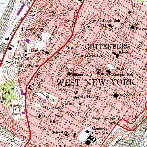 Topographic Map of Number 1 Elementary School, NJ