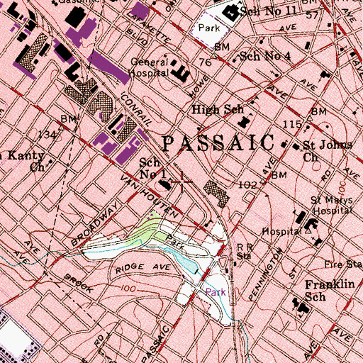 Topographic Map of Thomas Jefferson Elementary School, NJ