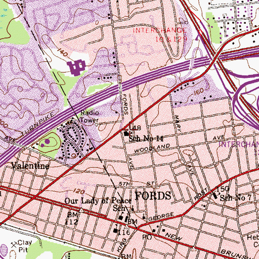 Topographic Map of Ford Avenue Elementary School, NJ