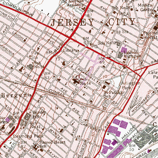 Topographic Map of Number 14 Elementary School, NJ