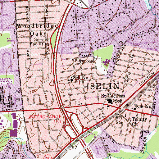 Topographic Map of Woodbridge Grade School Number 15 (historical), NJ