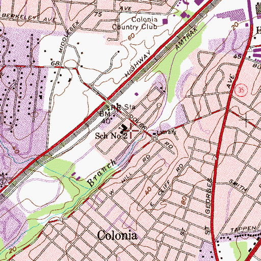 Topographic Map of Colonia Grade School (historical), NJ