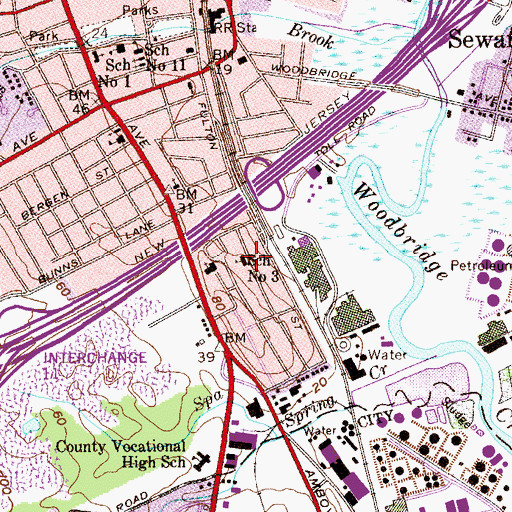 Topographic Map of Woodbridge Grade School Number 3 (historical), NJ