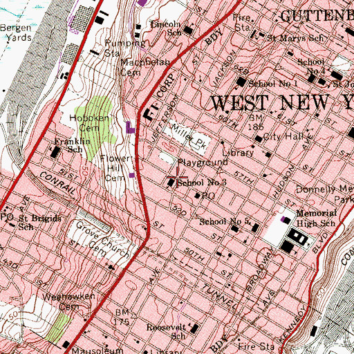 Topographic Map of Number 3 Elementary School, NJ