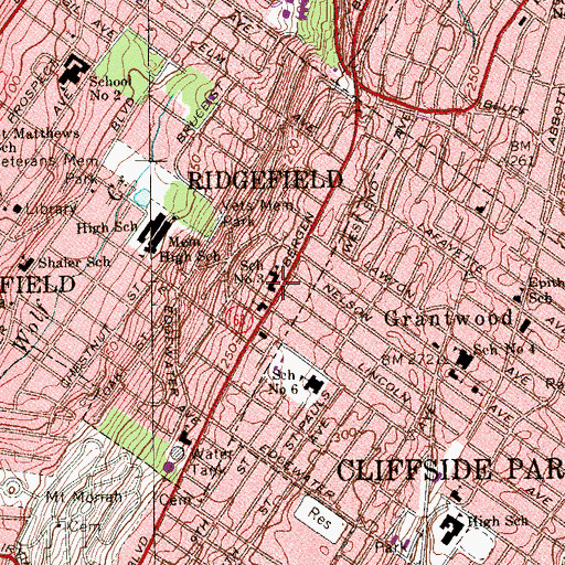 Topographic Map of Bergen Boulevard School, NJ