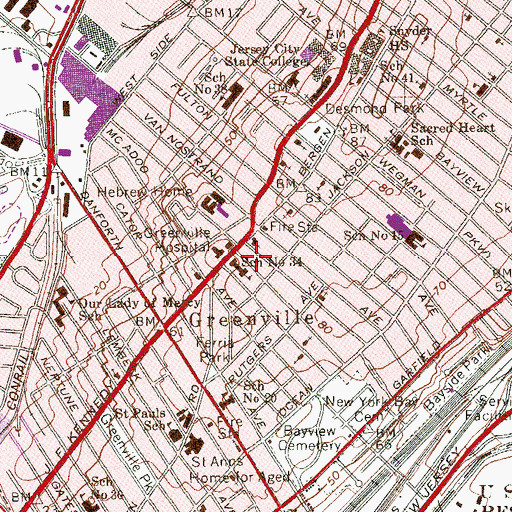 Topographic Map of Number 34 Elementary School, NJ