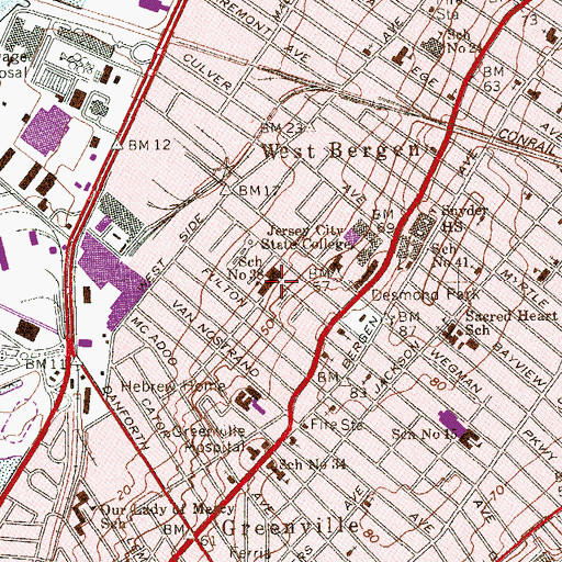 Topographic Map of James F Murray Number 38 Elementary School, NJ