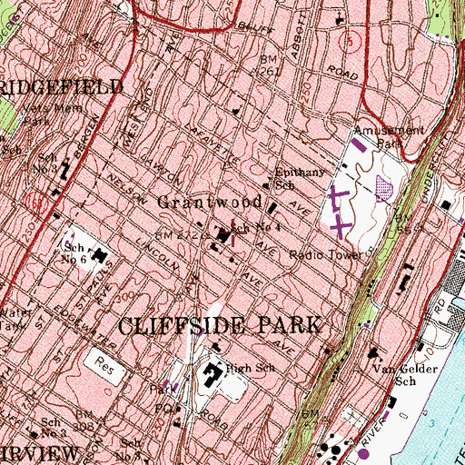 Topographic Map of Number 4 Elementary School, NJ