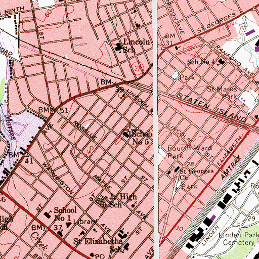 Topographic Map of Number 5 Elementary School, NJ