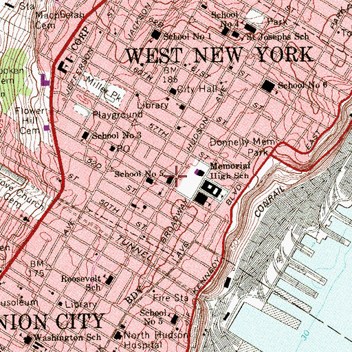 Topographic Map of Number 5 Elementary School, NJ