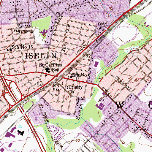 Topographic Map of Woodbridge Public School Number 6 (historical), NJ
