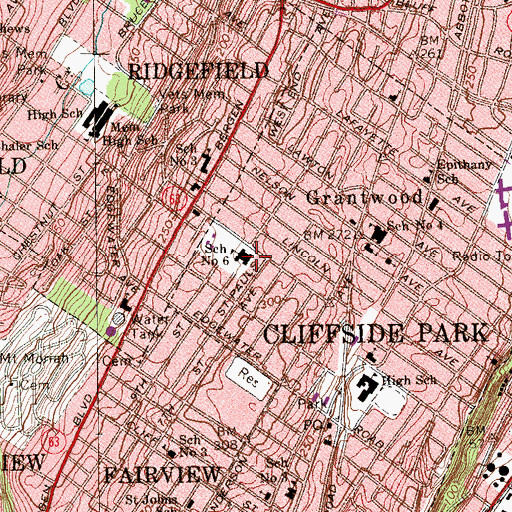Topographic Map of Number 6 Elementary School, NJ