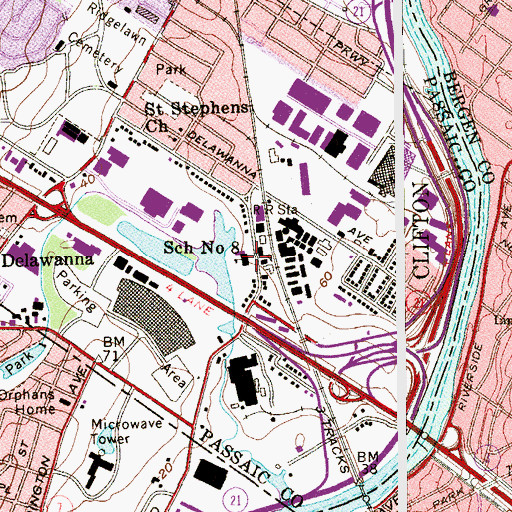 Topographic Map of Number 8 Elementary School, NJ