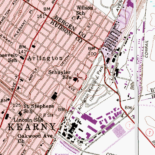 Topographic Map of Schuyler Elementary School, NJ