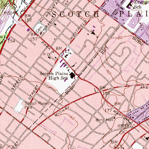 Topographic Map of Park Middle School, NJ