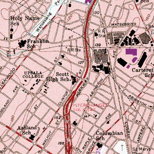 Topographic Map of East Orange High School, NJ