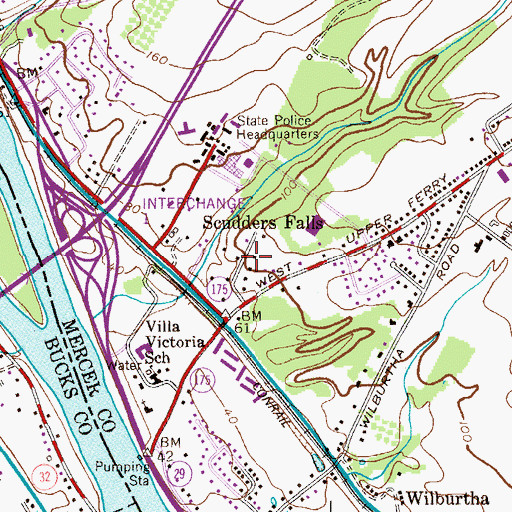 Topographic Map of Scudders Falls, NJ