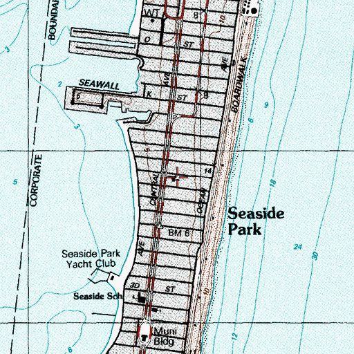 Topographic Map of Seaside Park, NJ