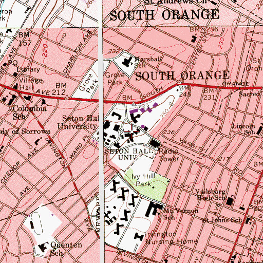Topographic Map of Seton Hall University, NJ