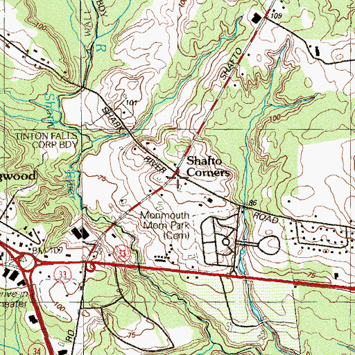 Topographic Map of Shafto Corners, NJ