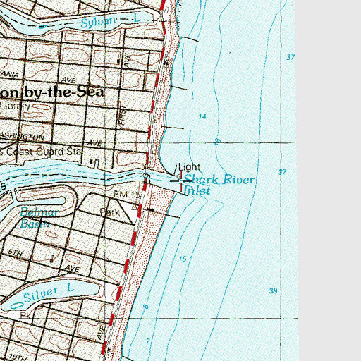 Topographic Map of Shark River Inlet, NJ