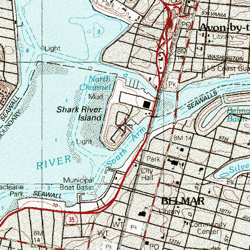 Topographic Map of Shark River Island, NJ